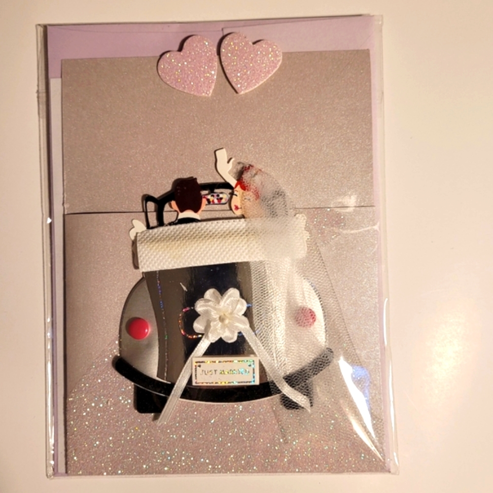 JUST MARRIED GREETING CARD bride groom car